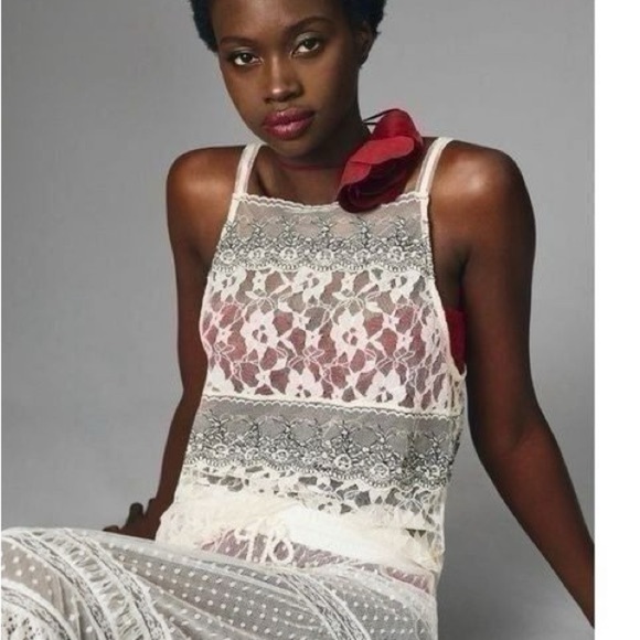 By Anthropologie Other - Anthropologie Cream Lace Chemise with Floral Design